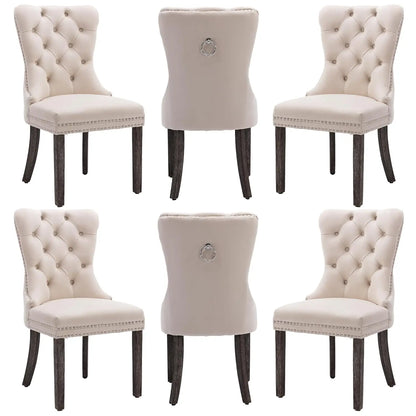 PU Leather Dining Chairs Set of 6, Dining Room Chairs with Solid Wood Legs and Pull Ring, Luxury, Customized
