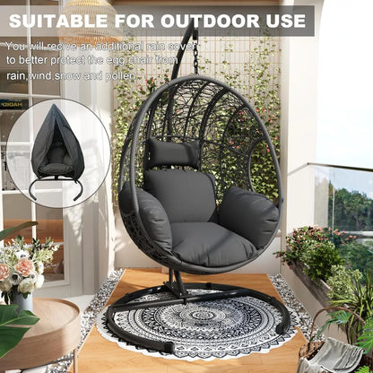Oversized, Hanging Egg Chair Set 2 Outdoor Indoor Wicke,r Swing 400lbs for Patio Garden Balcony