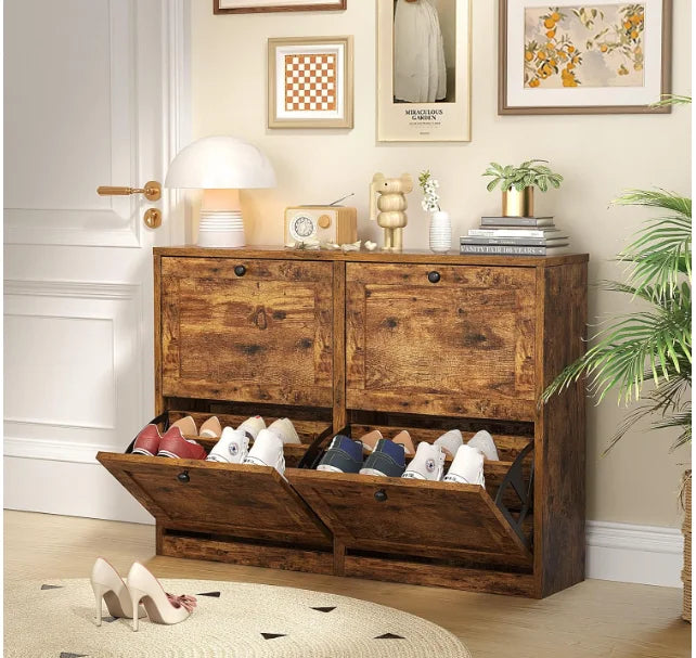 Shoe Cabinet with Flip Drawers, Shoe Storage Cabinet with Adjustable Shelf & Anti-Tipping Device