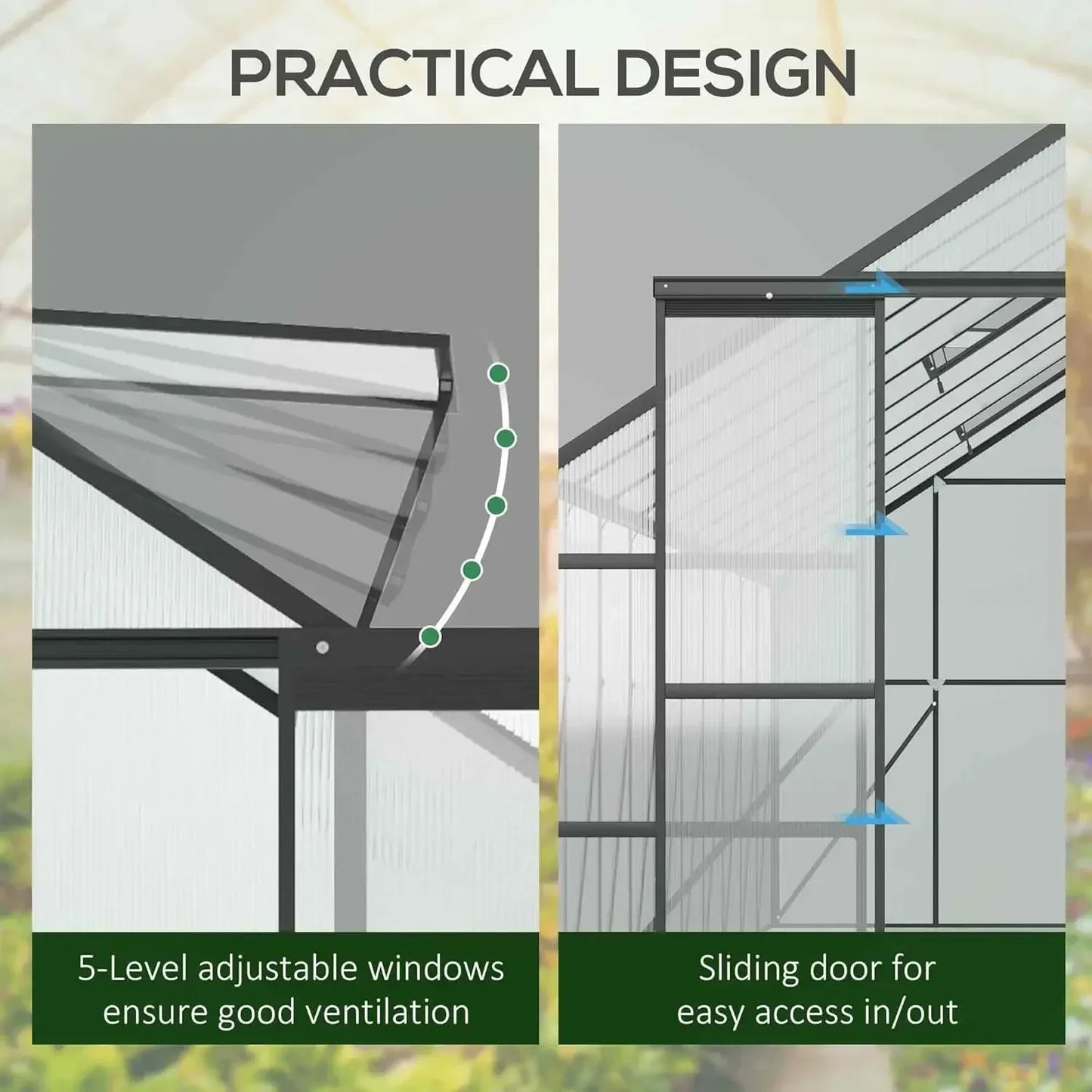 20' X 8' Aluminum Greenhouse Polycarbonate Walk-in Garden Greenhouse Kit with Adjustable Roof Vent 244.1"L x 96.5"W x 82.7"H