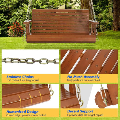 Upgraded Patio Wooden Porch , Heavy Duty 880 LBS, Swing Chair Bench with Hanging Chains