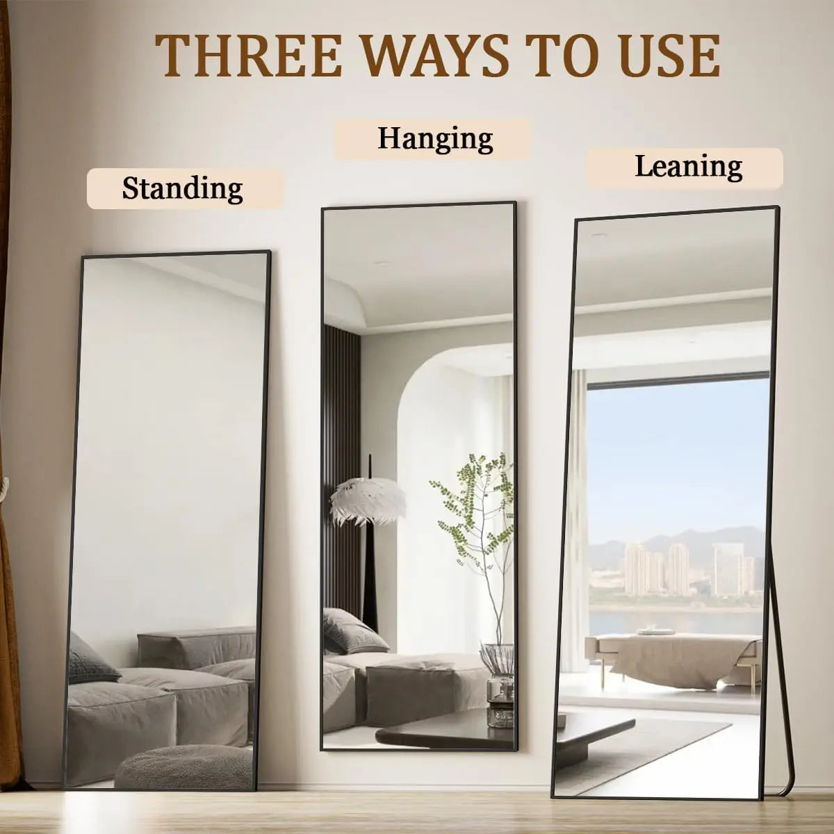 64"x21" Floor Mirror Full Length,  with Stand, Leaning, Standing or Hanging Horizontally Vertically