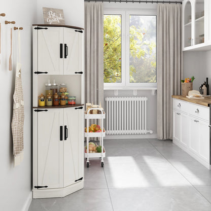 Bathroom Storage Tall Corner Cabinet with Barn Doors, 67"and Adjustable Shelf