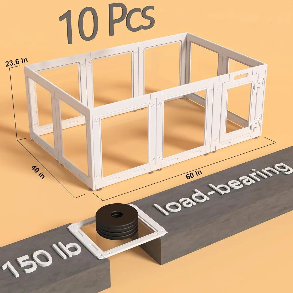 Acrylic Dog Playpen with Door, 23.6 , Easy Assemble Pet Fence, 10-Panel for Puppies/Small Dog Play Pen Indoor