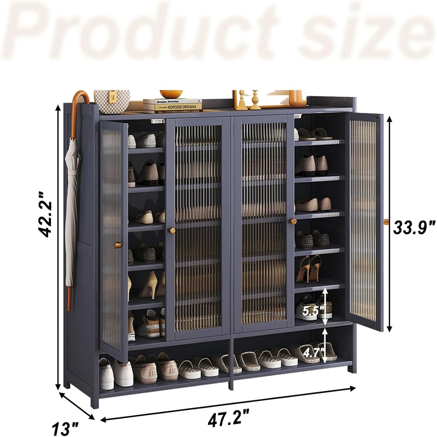 Bamboo Shoe Cabinet with Acrylic Door, Shoe Rack for Closet, Entryway Shoe Storage, Rack Organizer