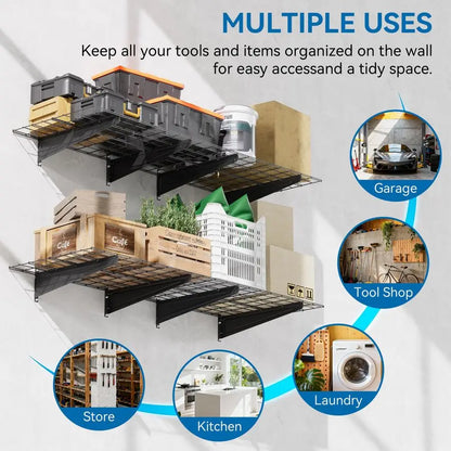 Pack 2x4 ft Garage Wall Shelving,Heavy Duty Storage with Hooks, 800 lbs  Capacity,White Storage Racks