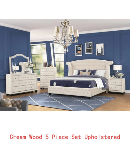 5 Pc Bedroom Set, Wood, Cream Color