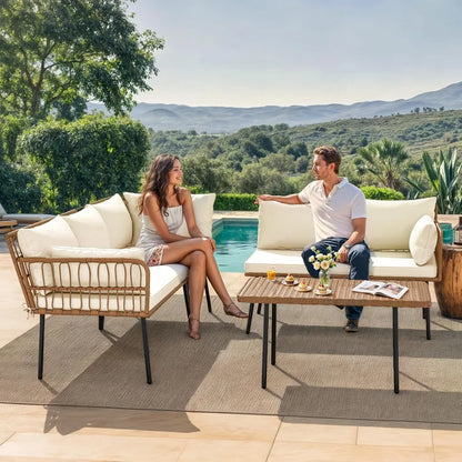 4-Piece Wicker Patio Furniture Set, All Weather PE Rattan, Sectional Sofa with Soft Cushions & Side Table