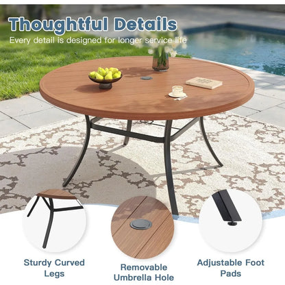 11 Pieces Outdoor Patio Dining Set, 10 Brown Stackable Padded Chairs, Walnut Round Metal Dining Table