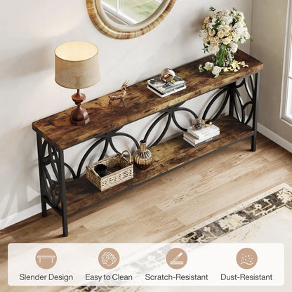 70.9" Narrow 2-Tier Industrial Console Sofa Table with Storage for Entryway Living Room Hallway