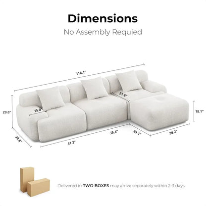 118"  L-Shaped Modular Sectional Sofa , Corduroy Upholstery Beige, Oversized 3-Seater Couch