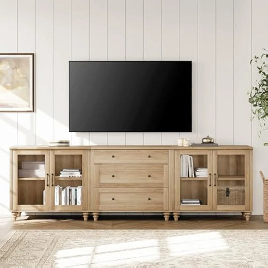 TV Stand  TV, Console Table for 75/80/85/90 Inch TV, Entertainment Center with Glass Door & Drawer,