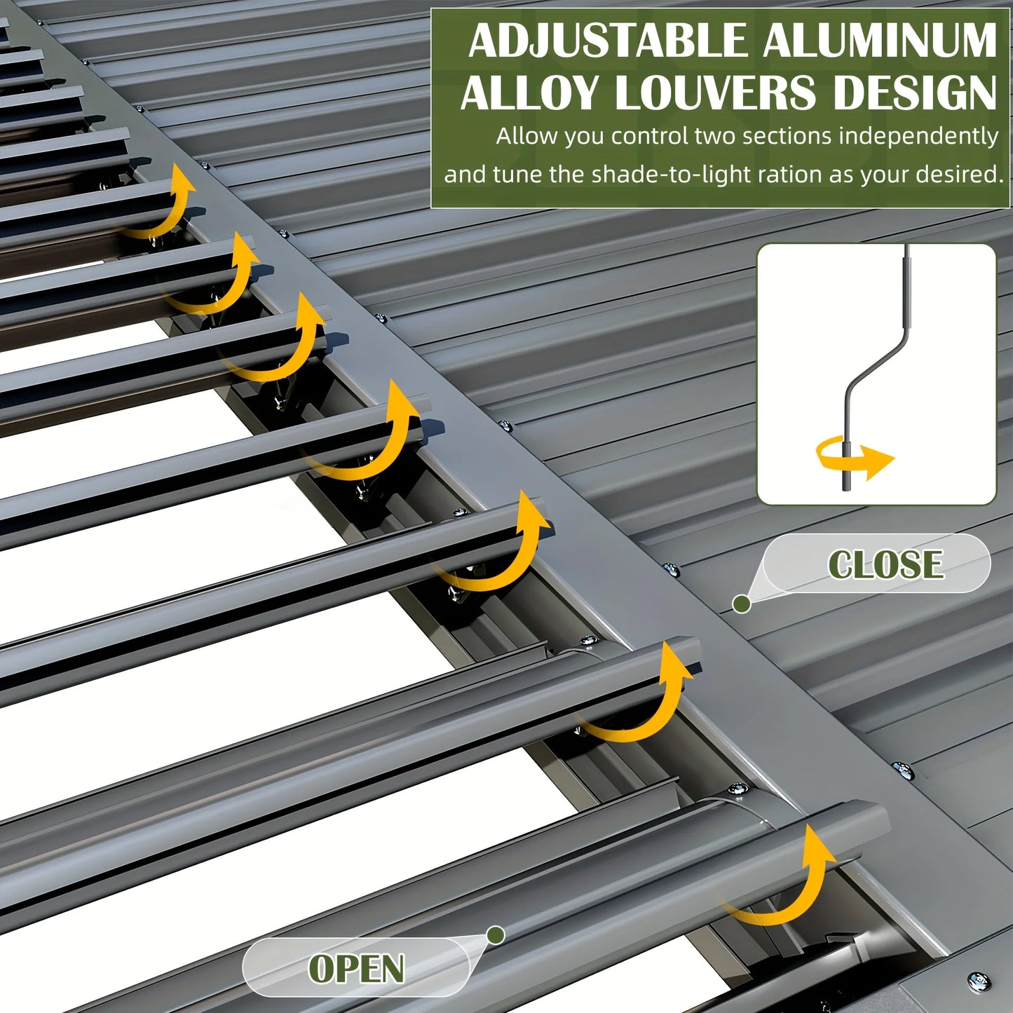 10x20FT Adjustable Louvered Pergola, Aluminum Frame & Waterproof Roof All Weather Rust-Resistant Gazebo