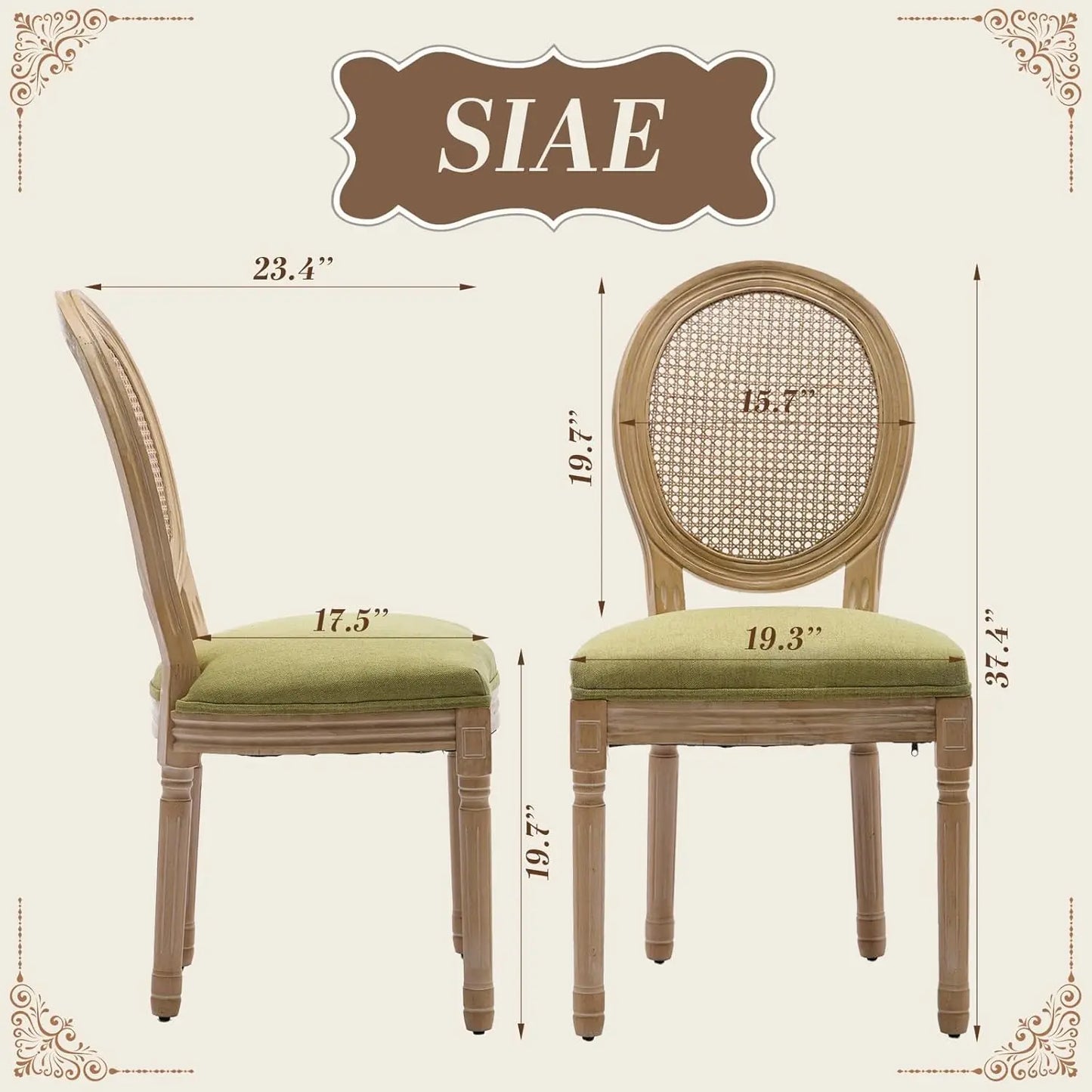 French Dining Chairs Set of 4, Dining Chair with Round Back, Wood Leg Farmhouse Country Rattan Dining Chair for Kitchen,