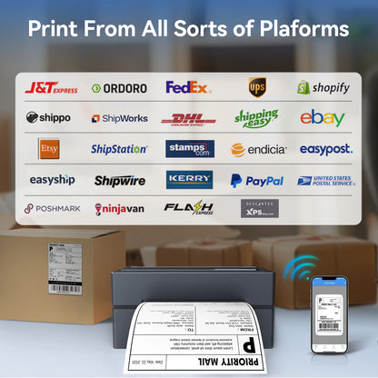 Thermal Label Printer, Portable, No Ink, WiFi, Bluetooth, USB