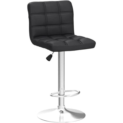 Set of 4 Adjustable Swivel Barstools, Modern PU Leather Kitchen Counter Bar Stools, Square Back Bar Stool