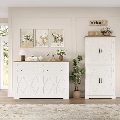 Exquisite 55 Coffee Bar with 4 Large Drawers, 40 Tall Buffet Cabinet with Storage, Kitchen Storage Cabinet, Farmhouse