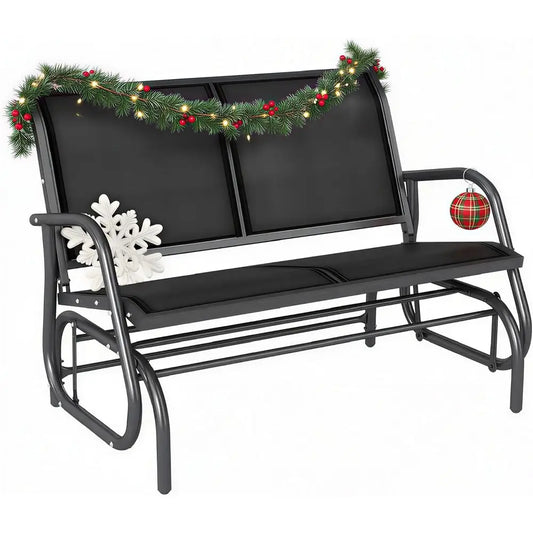 2-Person Outdoor Glider Bench, Patio Double Swing Rocking Chair with Powder Coated Steel Frame