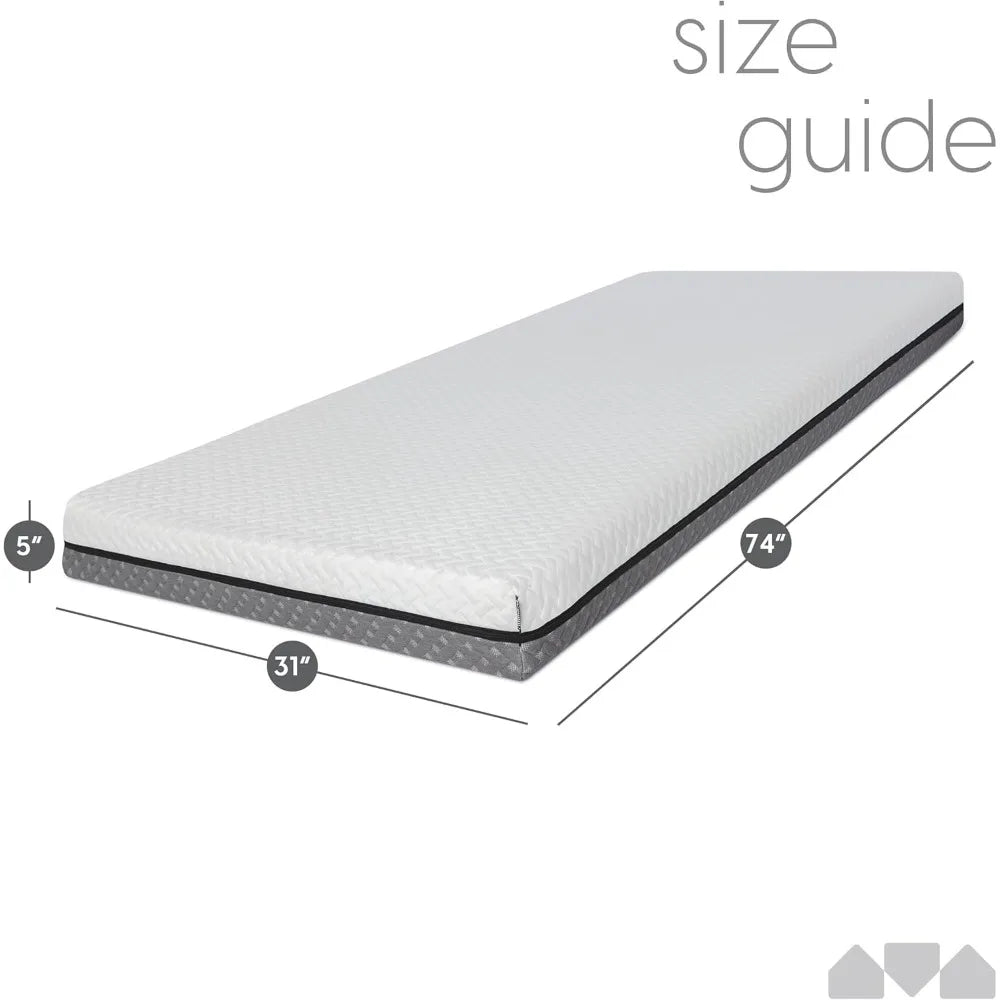 5 in. Deluxe Memory Foam Mattress Cot, Dual-Sided - for Bunk Bed, Daybed, Trundle or Folding Bed Replacement (73.5x31x5