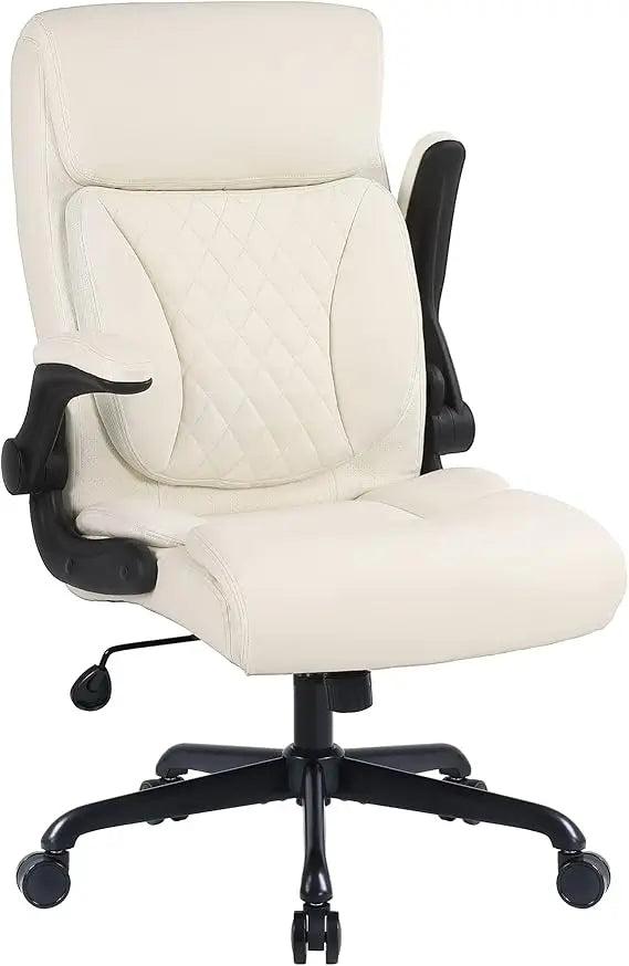 , Ergonomic PU Leather Computer Desk Chair with Lumbar Support, Flip-up Armrests and Adjustable Height