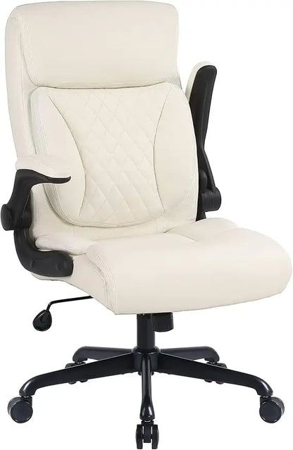 , Ergonomic PU Leather Computer Desk Chair with Lumbar Support, Flip-up Armrests and Adjustable Height