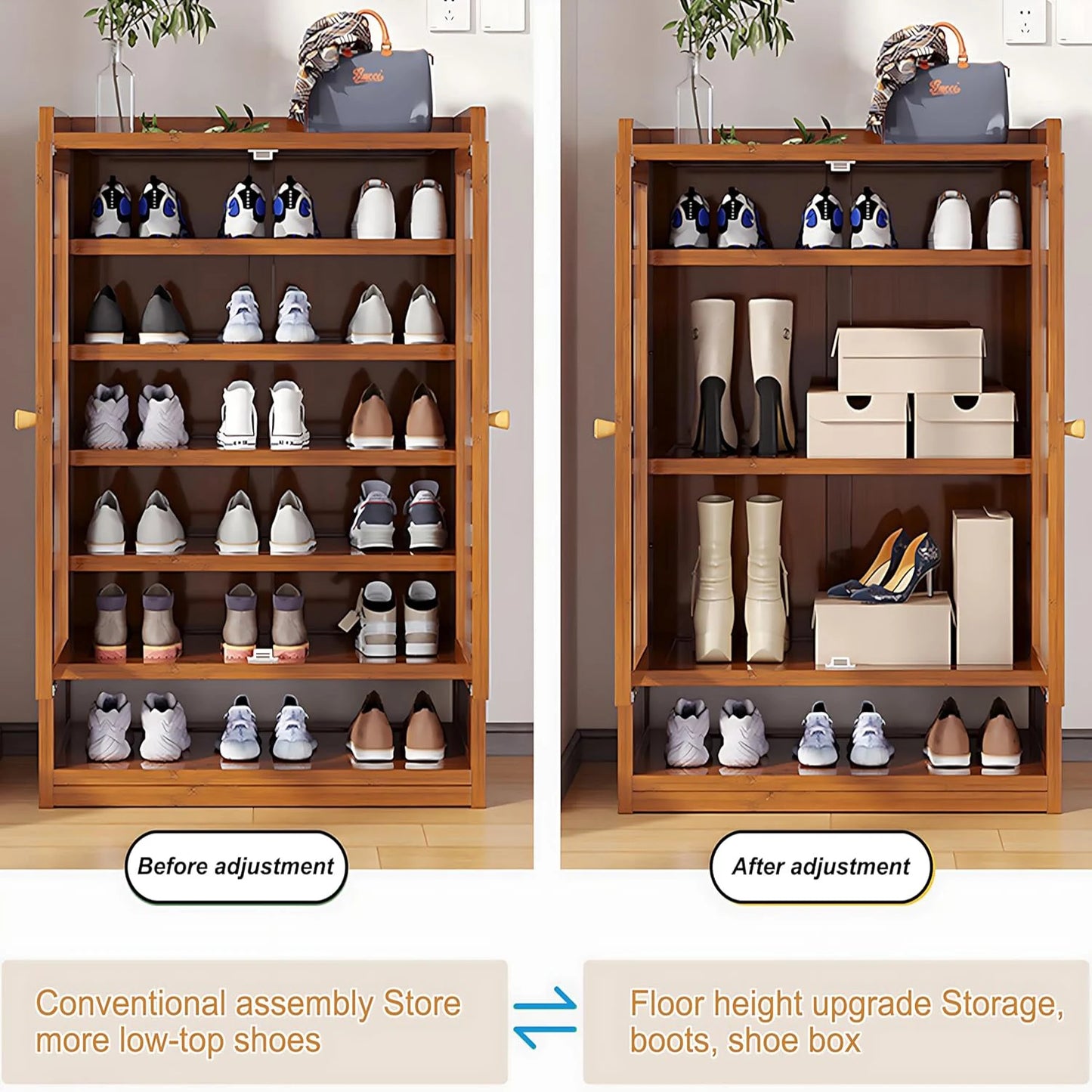 Bamboo Shoe Cabinet with Acrylic Door, Shoe Rack for Closet, Entryway Shoe Storage, Rack Organizer