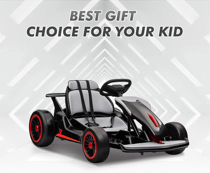 Outdoor Ride On Toy, Electric Drift Kart Car with Adjustable Seat, 200W Motor, 8.1 MPH, LED Lights 6-12 Years