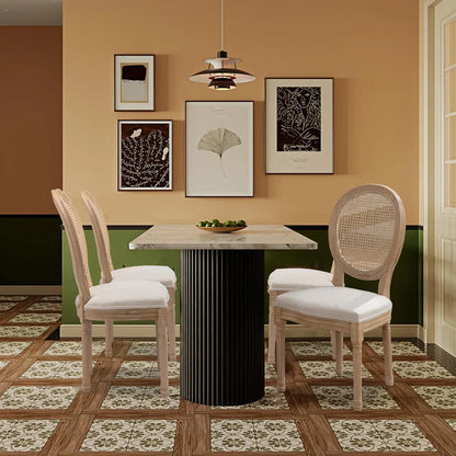 French Dining Chairs Set of 4, Dining Chair with Round Back, Wood Leg Farmhouse Country Rattan Dining Chair for Kitchen,