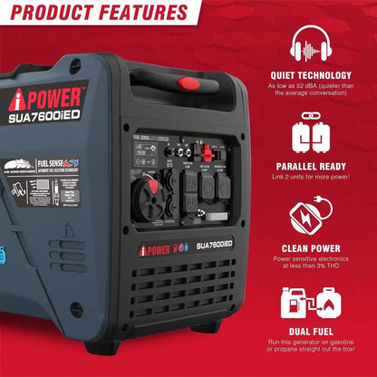 Bestseller7600W Dual Fuel Portable Inverter Generator, Electric Start, RV-Ready, EPA & CARB Certified, CO Sensor, Ideal for Home