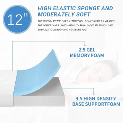 Mattress with Memory Foam 6/8/10/12/14 Inch Cooling-Gel Queen Mattress,Full Size Mattress