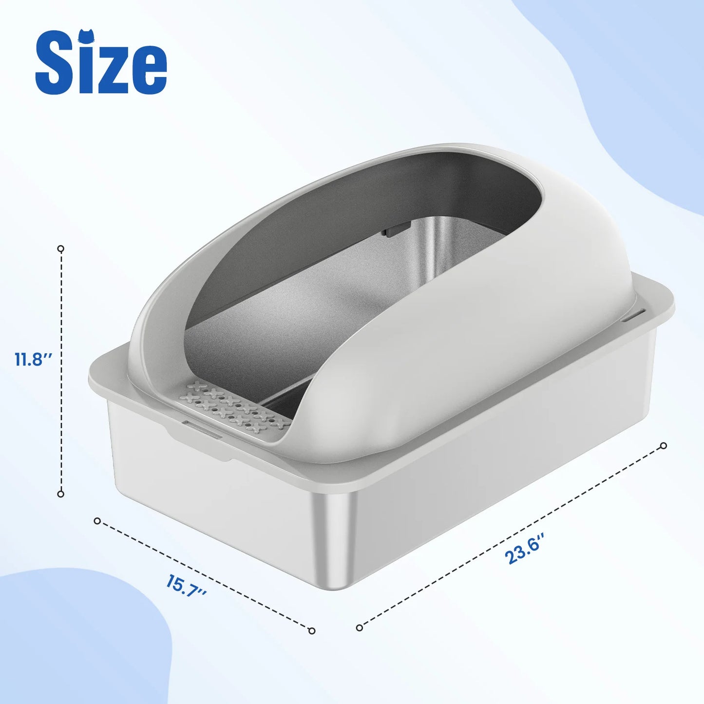 Stainless 24IN Steel Cat Litter Box with Lid, for Big Cats, Anti-Urine Leakage, Scoop and Mat Included