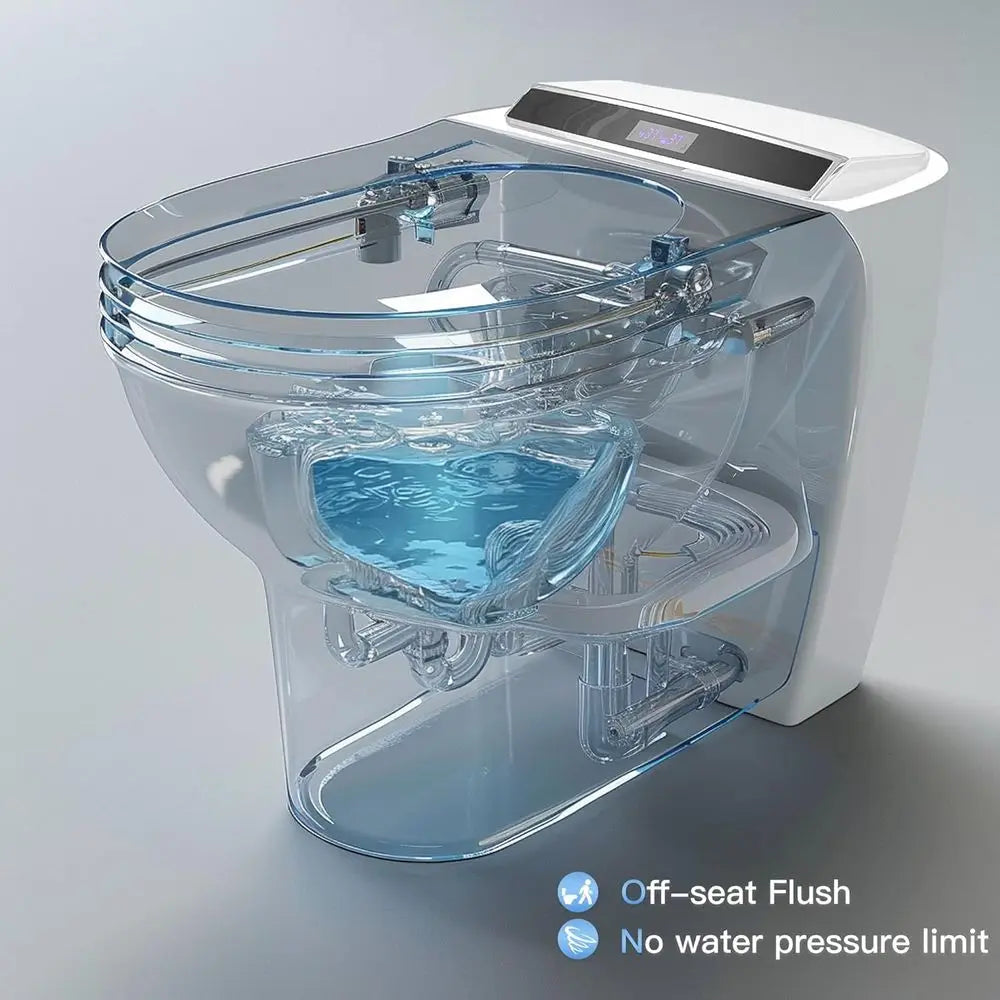 Smart Toilet, Heated, Seat with Nightlight, One Piece Toilet, Tankless, with Foot Sensor,