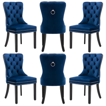 PU Leather Dining Chairs Set of 6, Dining Room Chairs with Solid Wood Legs and Pull Ring, Luxury, Customized
