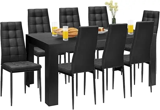 9-Piece Dining Set: Wooden Table with 8 Padded Chairs for Kitchen Dining