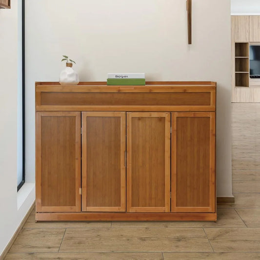 46" 5-Tier Bamboo Shoe Cabinet with Bifold Doors, Shoe Rack for Hallway, Entryway, Storage