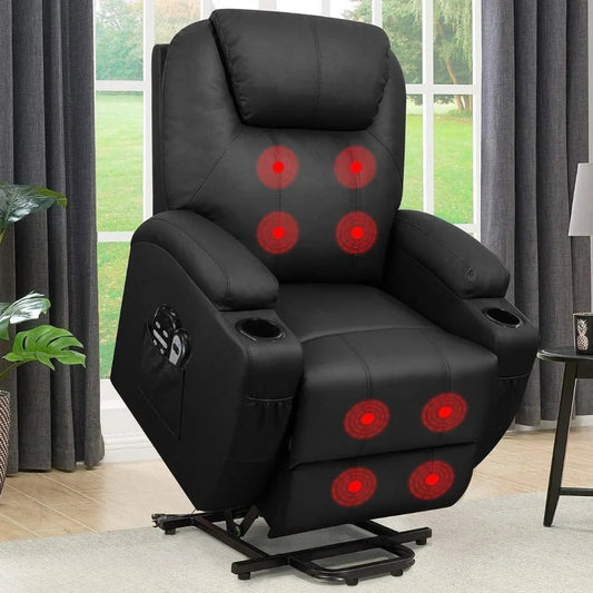 Power Lift Recliner Chair with Vibration Massage for Elderly Ergonomic Lounge Chair with Cup Holder