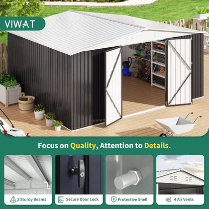 12x14 FT Outdoor Storage Shed, Garden Shed with Updated Frame Structure , Metal Tool Sheds