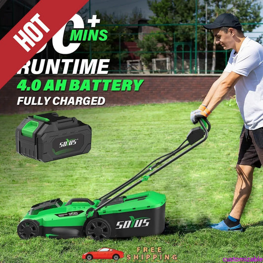 Customizable Electric Lawn Mower Cordless, 13 Inch 20V Lawn Mowers with Brushless Motor, 2-in-1 Lawn Mower,