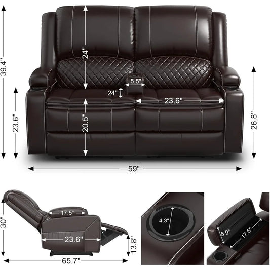 Recliner Sofa, Manual Reclining Loveseat with Removable Armrest, Faux Leather