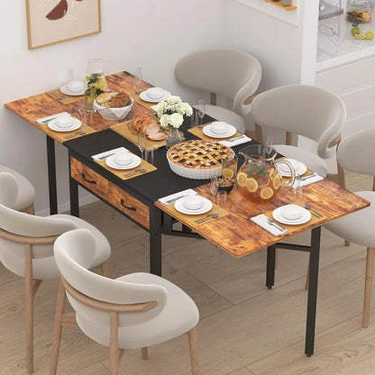 Folding Dining Table with Drawers, Extendable, for 6-8 People, Space-Saving for Living Room, Kitchen