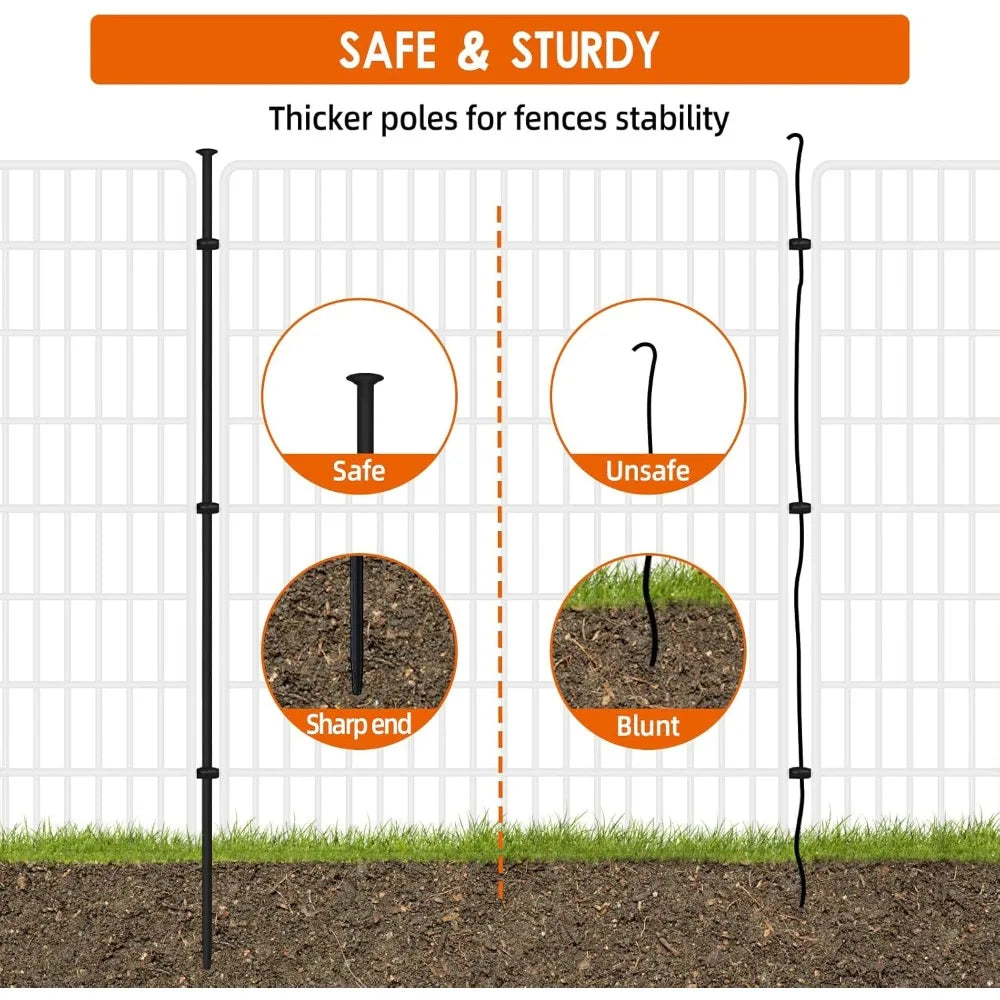 15 Panels Fence with Gate, 32 in(H) X 36 ft(L) Garden Decorative Fence Animal Barrier Patio, Black