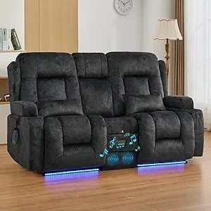 67" Power Reclining Loveseat Sofa, Theater Seating with Console, Ambient Lighting/Bluetooth Speakers/USB