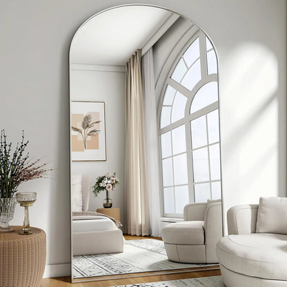 Oversized Arched Full Length Floor Mirror 76 x 34 with Black Metal Frame Stand or Wall Mount