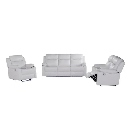 3-Piece Reclining Sofa Set with LED Lights – Sofa, Loveseat & Recliner for Living Room Comfort