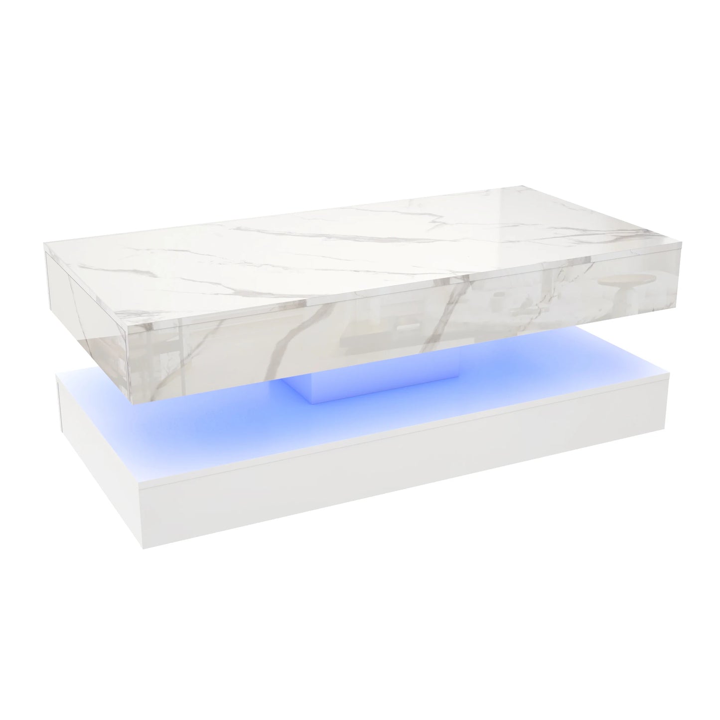 Coffee Table with LED lights, Double-Layer Design for Living Room with 2 Storage Drawers
