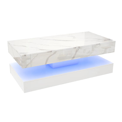 Coffee Table with LED lights, Double-Layer Design for Living Room with 2 Storage Drawers