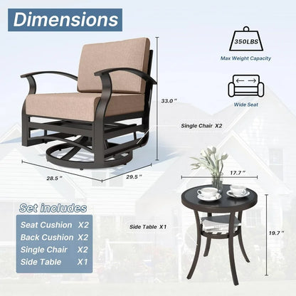 3 Pieces Patio Furniture Set, Outdoor Aluminum Swivel Gliders , Rocking Chairs with Tempered Glass Side Table