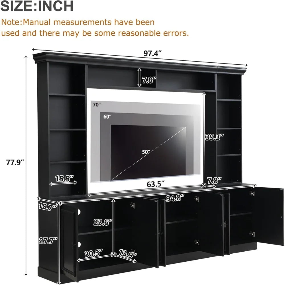 4-Piece Wall Unit Entertainment Center with Bookshelves for TVs up to 70,TV Stand
