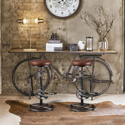 Bar Stool Bicycle Chain Iron Pedal Retro Industrial Height Adjustable Bicycle Wheel Design bar Chair Set of 2