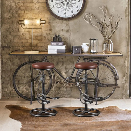 Bar Stool Bicycle Chain Iron Pedal Retro Industrial Height Adjustable Bicycle Wheel Design bar Chair Set of 2